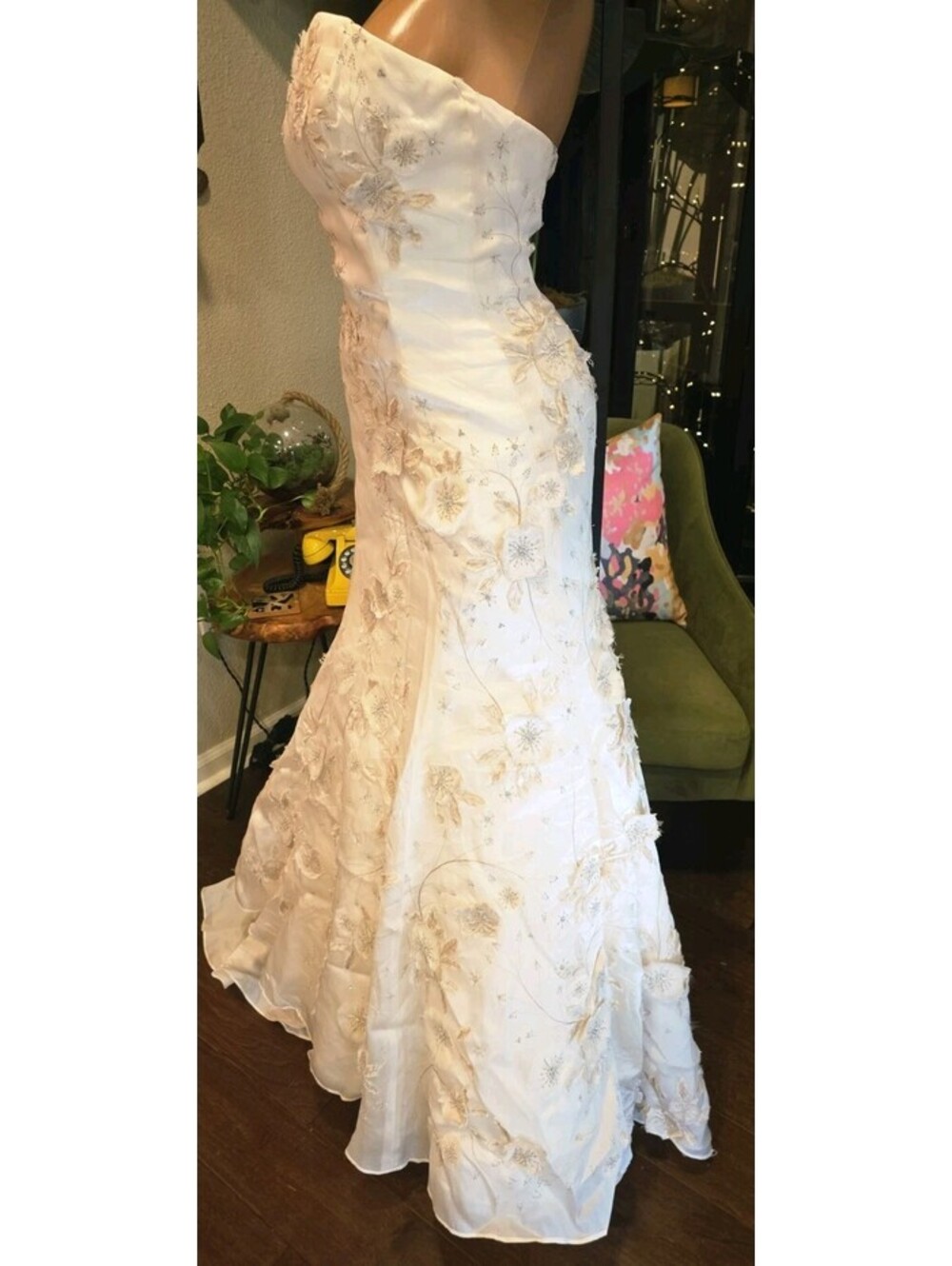 Watters Brides Wedding Dress 6 Silk Organza Strapless Floral A Line Gown 02001B - Picture 2 of 15